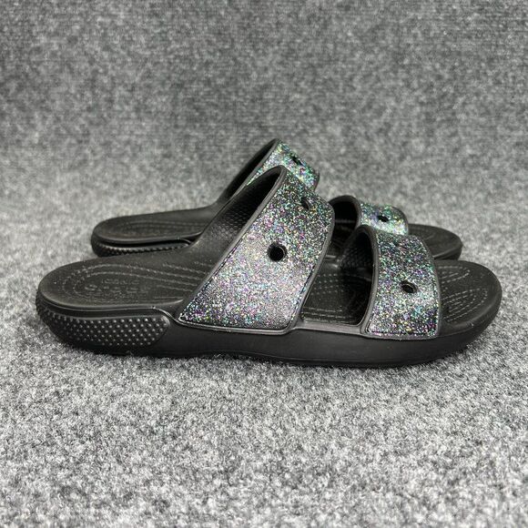 Crocs Classic Glitter Sandals Women's Size 6 Black Athletic Recovery Beach Slide - Picture 1 of 9